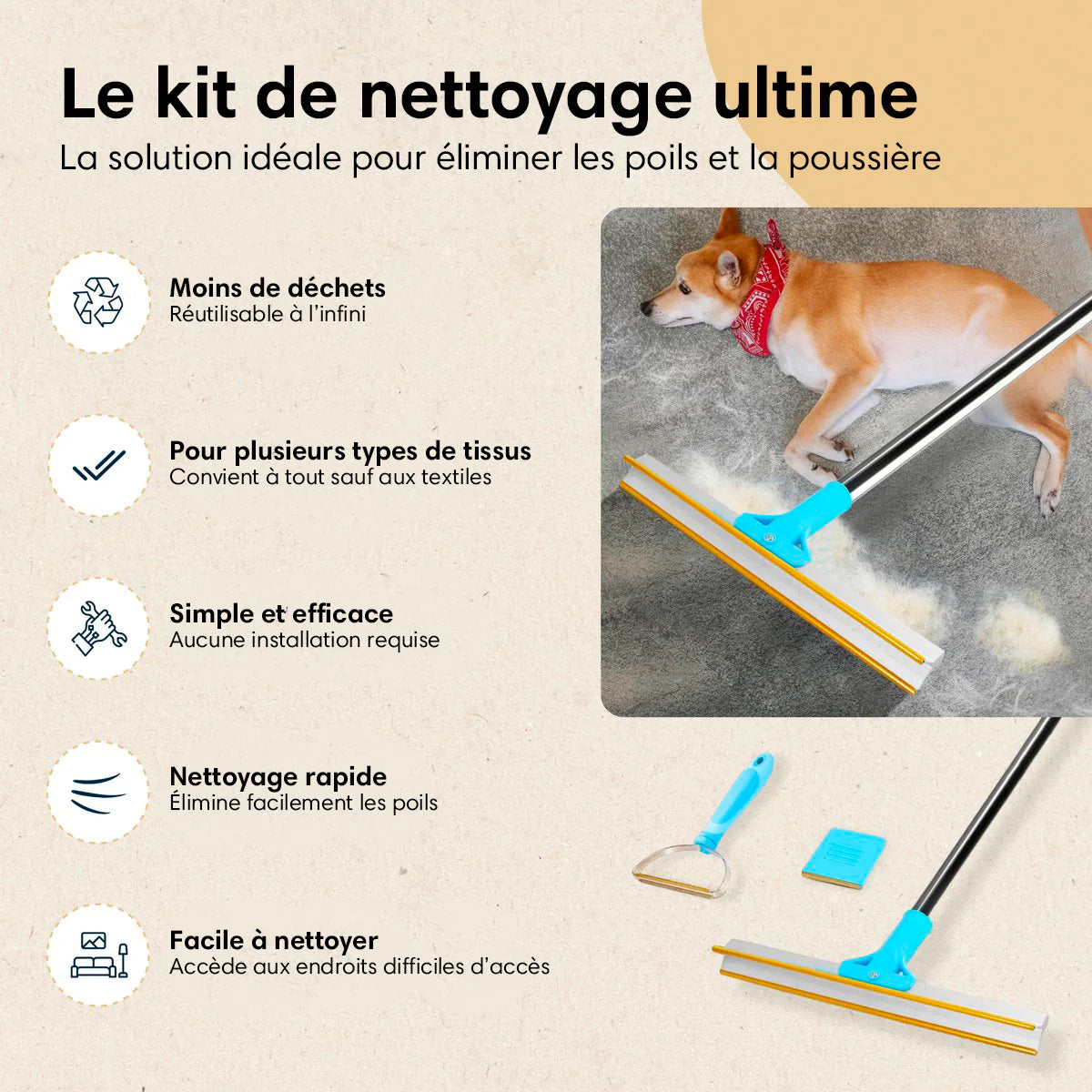 Raserpets® - Le kit 3-en-1 contre les poils d'animaux